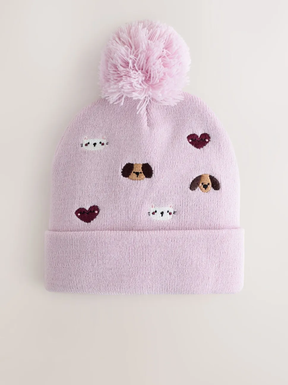 Huisdieren - Geborduurde Beanie-muts met pompon (3mnd-10jr)