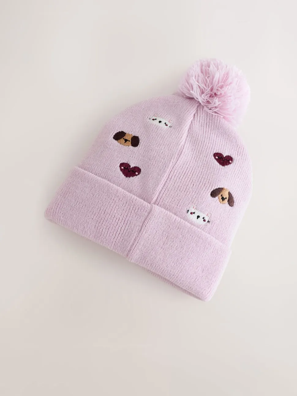 Huisdieren - Geborduurde Beanie-muts met pompon (3mnd-10jr)
