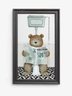 Ingelijste wanddecoratie Bertie Beer op het Toilet