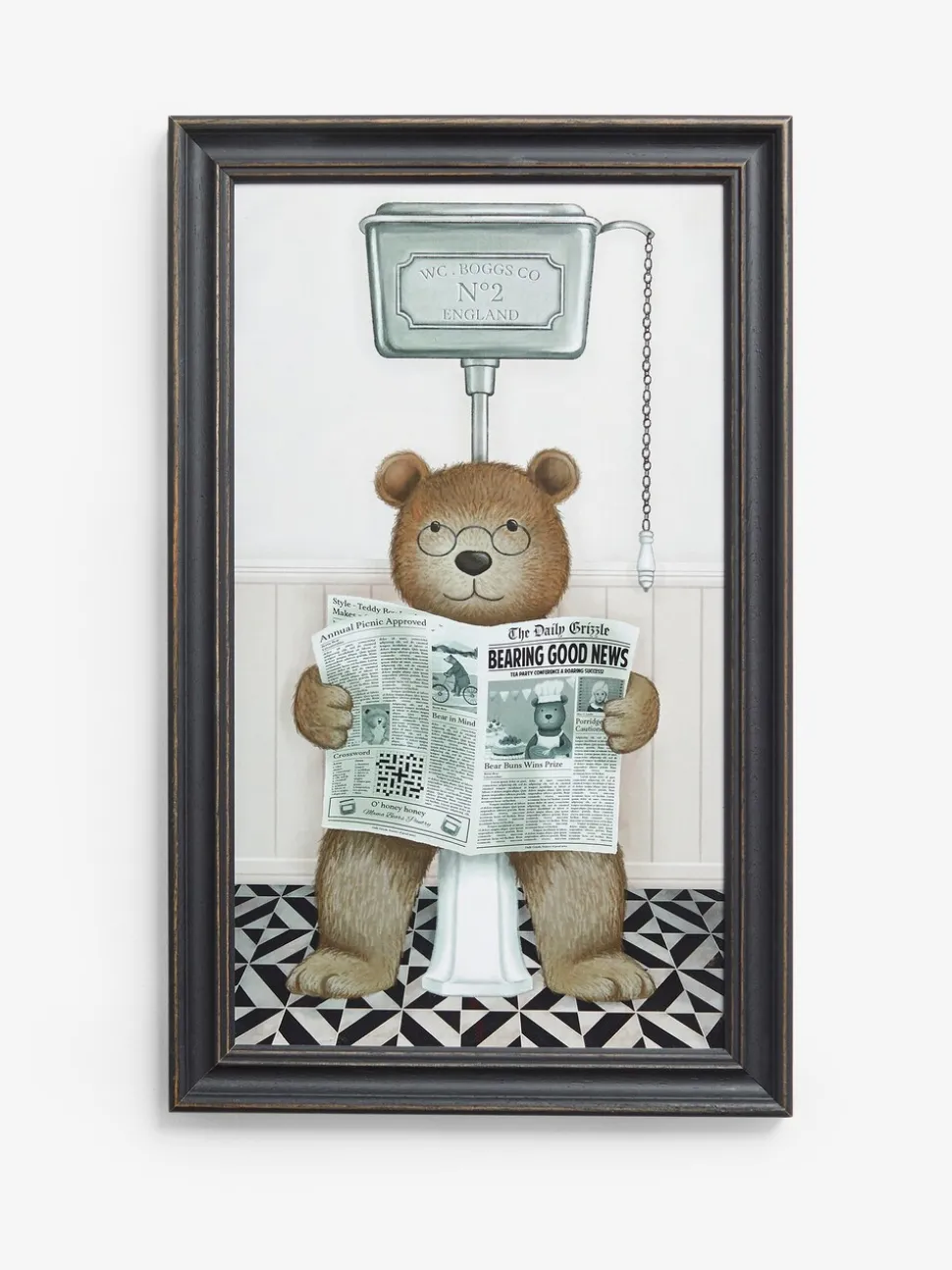 Ingelijste wanddecoratie Bertie Beer op het Toilet