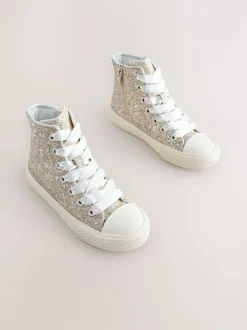 Ivoorkleurig met glitters - Hoge sneakers met veters