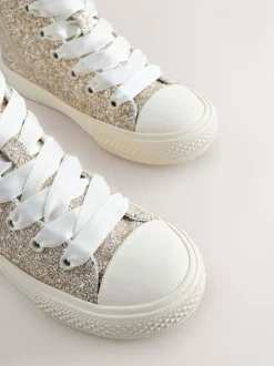 Ivoorkleurig met glitters - Hoge sneakers met veters