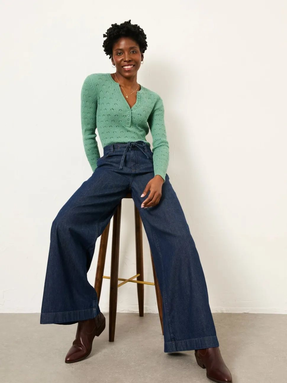 Jadegroen - FatFace Knitted Button Front Henley
