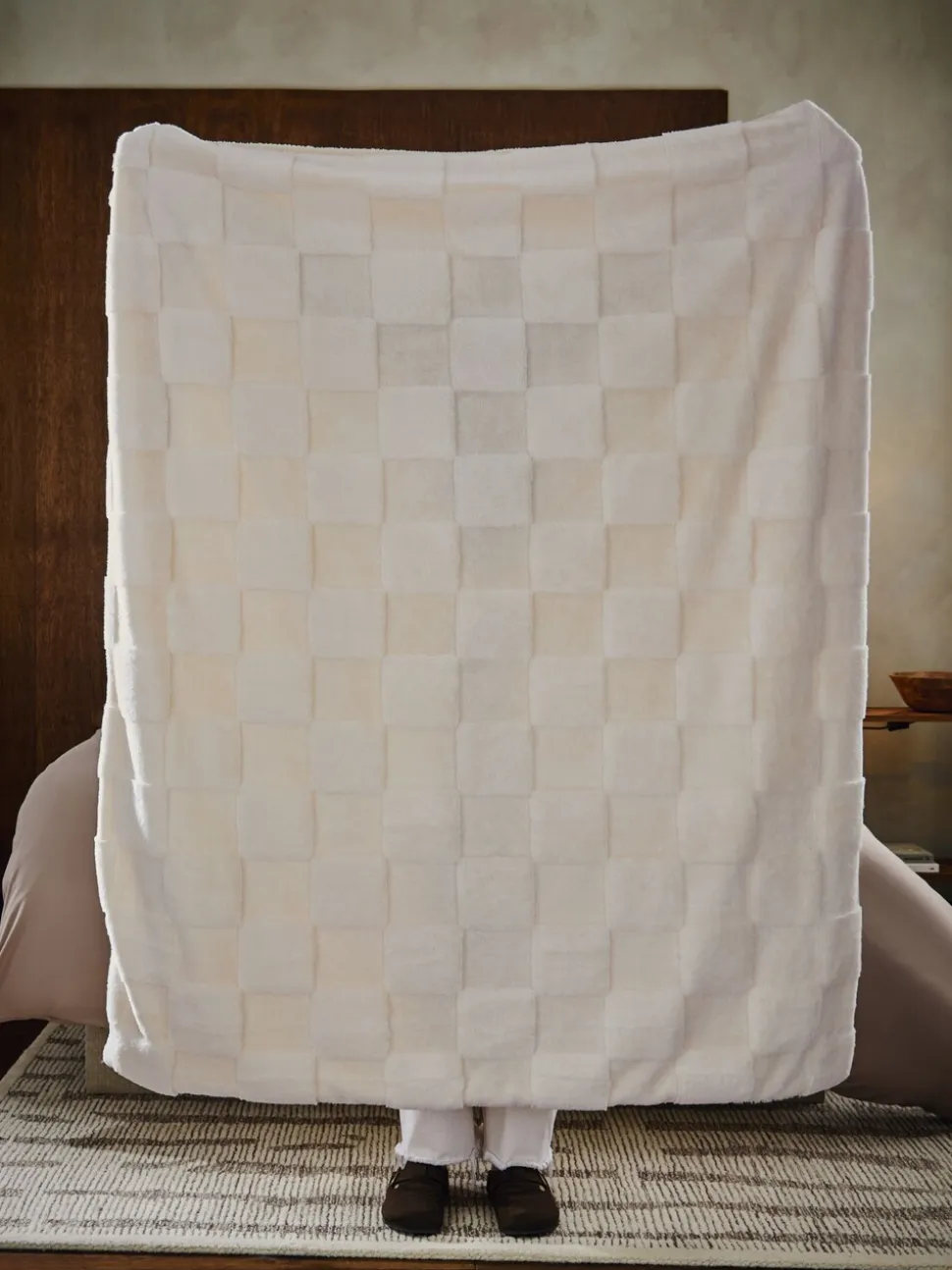 Jasper behaaglijke fleece omkeerbare bedloper met dambordmotief