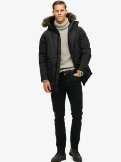 Jet black - Superdry Everest parka met imitatiebont