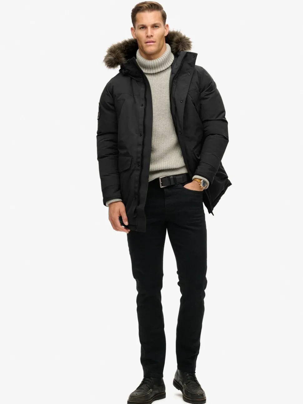 Jet black - Superdry Everest parka met imitatiebont