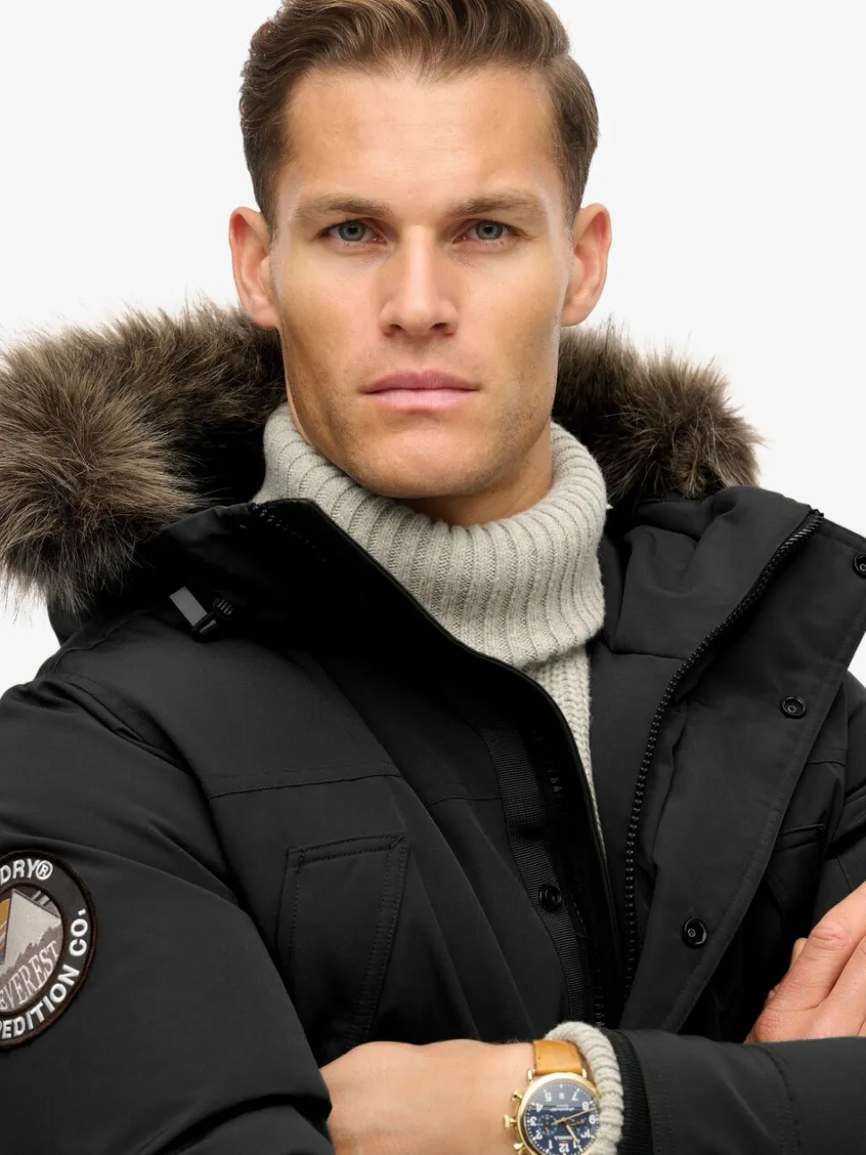 Jet black - Superdry Everest parka met imitatiebont