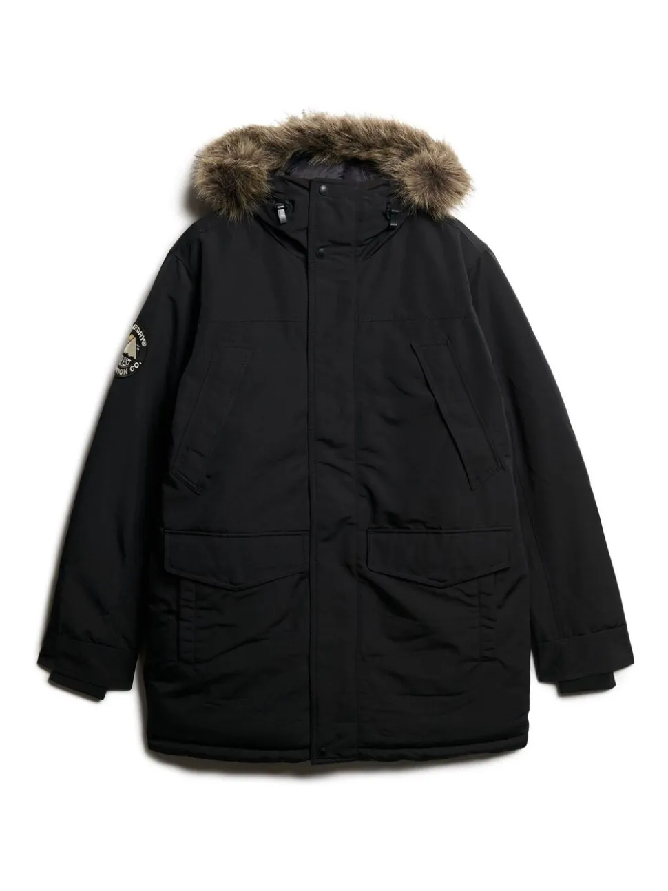 Jet black - Superdry Everest parka met imitatiebont