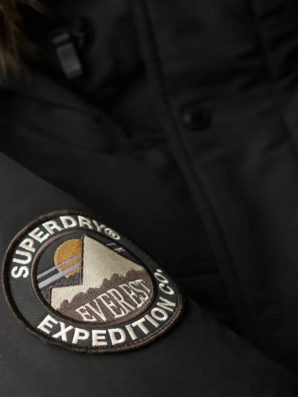 Jet black - Superdry Everest parka met imitatiebont