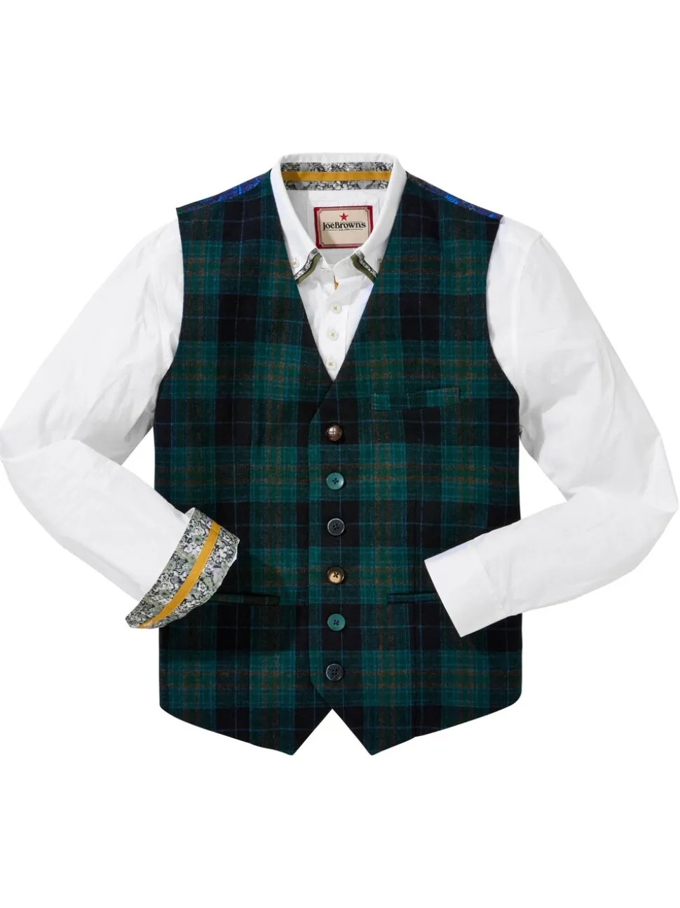 Joe Browns Contrast Buttons Check Trim Tailored Waistcoat