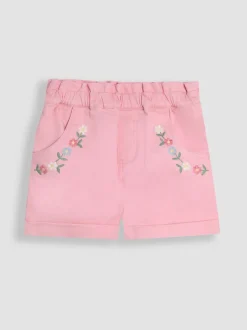 JoJo Maman Bébé - 100% katoenen keperstof shorts met geborduurde omgeslagen zoom