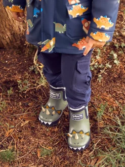 JoJo Maman Bébé - Behaaglijke gevoerde enkelhoge regenlaarzen met dinoprint