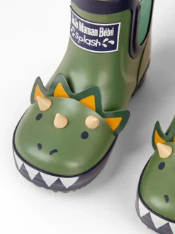 JoJo Maman Bébé - Behaaglijke gevoerde enkelhoge regenlaarzen met dinoprint