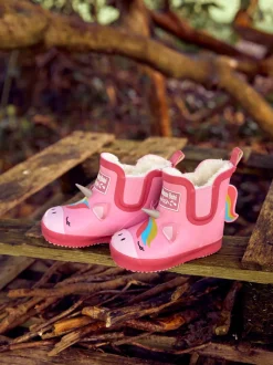 JoJo Maman Bébé - Behaaglijke gevoerde enkelhoge regenlaarzen met eenhoornprint