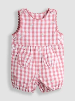 JoJo Maman Bébé - Geborduurde geruite bretelbroeken van 100% katoen