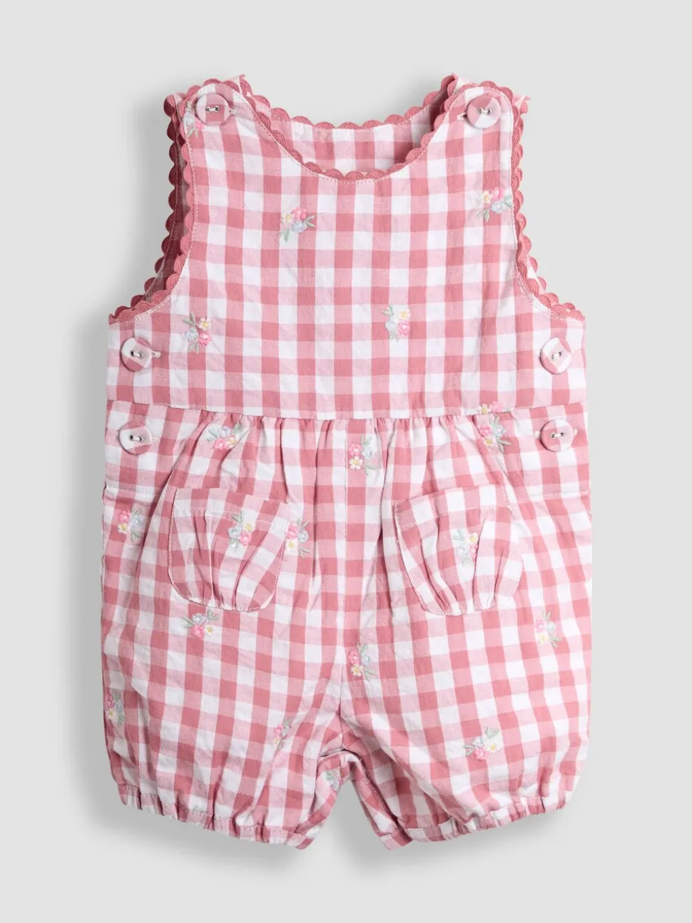 JoJo Maman Bébé - Geborduurde geruite bretelbroeken van 100% katoen