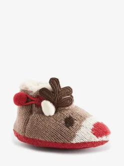 JoJo Maman Bébé - Gebreide pantoffellaarsjes met rendier