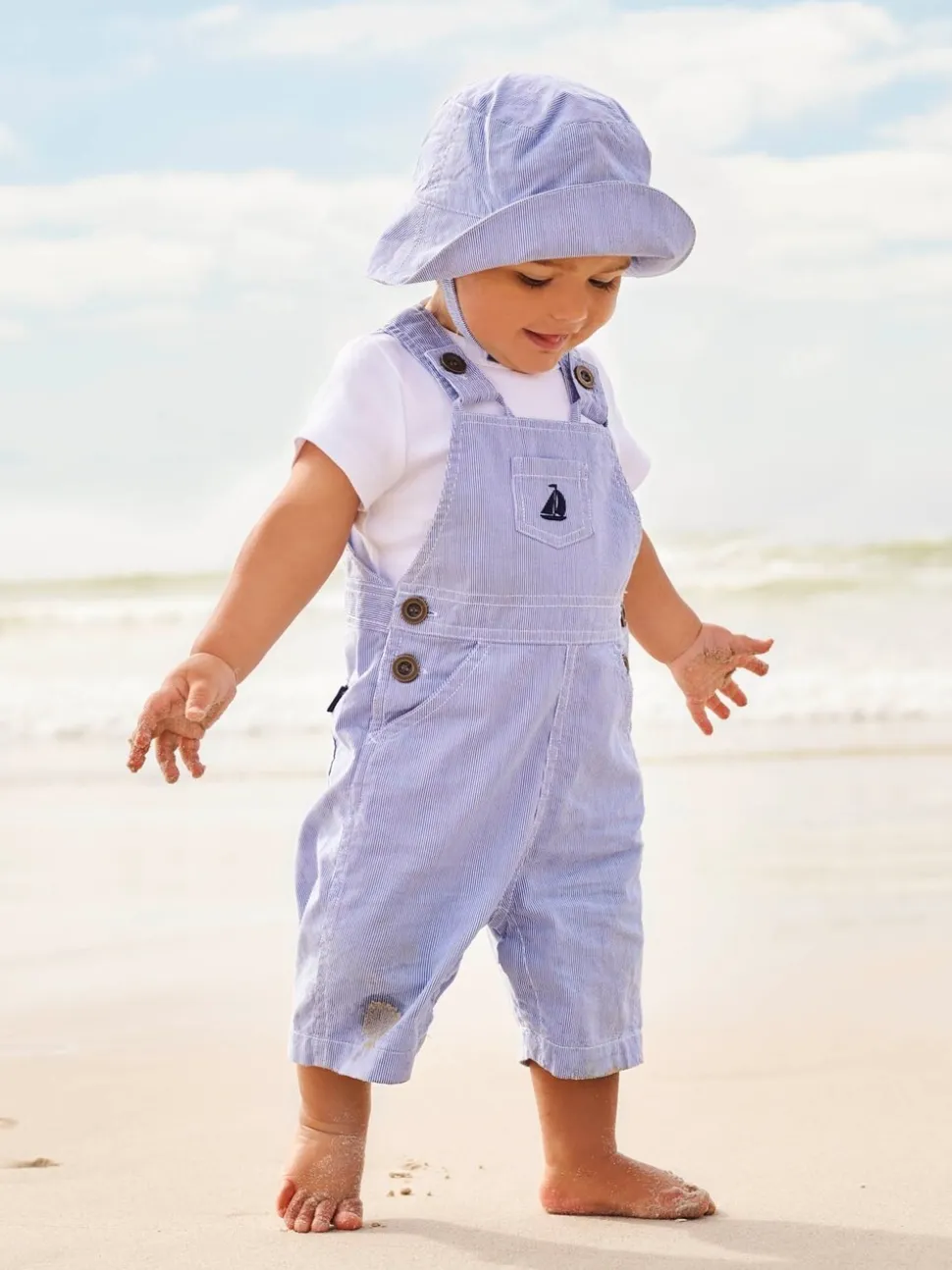 JoJo Maman Bébé - Gestreepte tuinbroek met boot