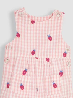 JoJo Maman Bébé - Gingham tuinbroek met borduursel