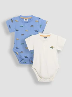 JoJo Maman Bébé 2 -Pack Stegosaurus & Effen Korte mouwen Bodysuits