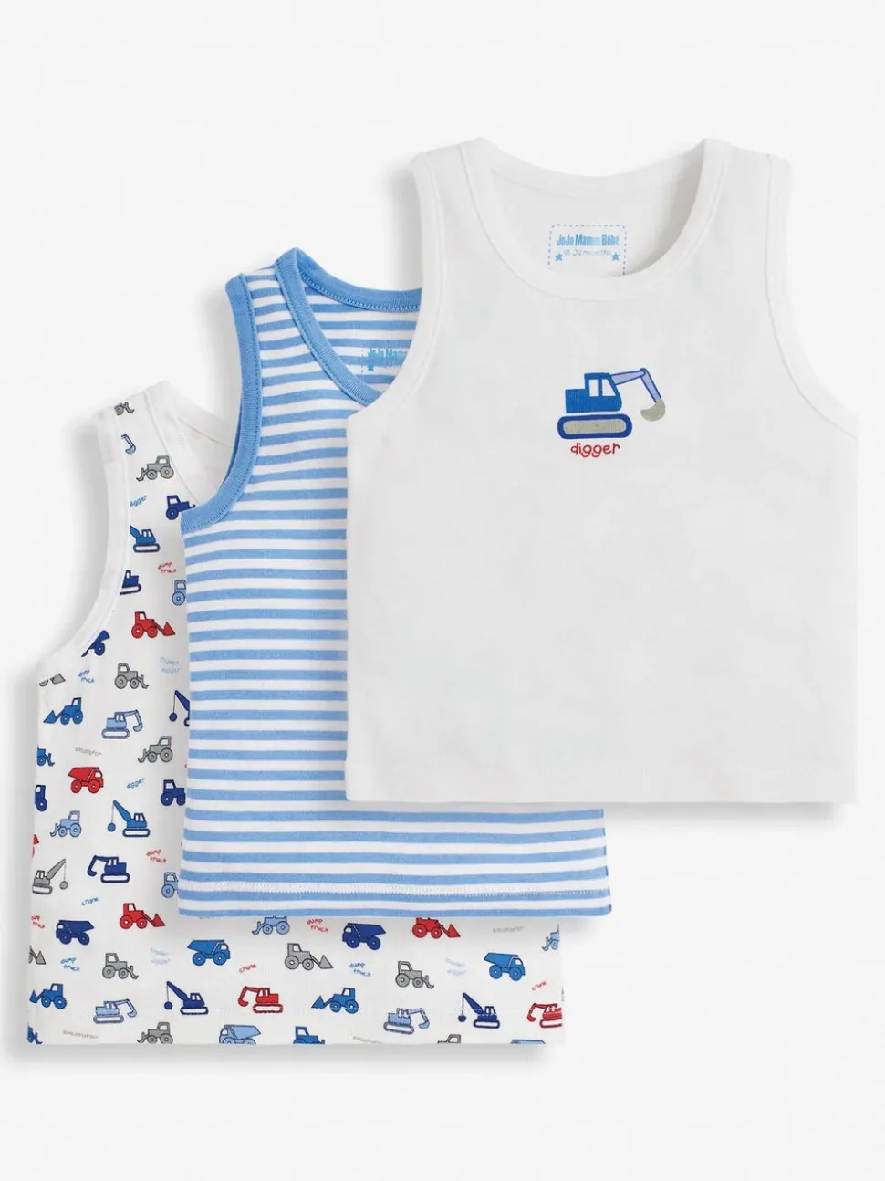JoJo Maman Bébé - Set van 3 hemdjes met graafmachineprint voor jongens