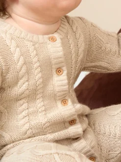 JoJo Maman Bébé Cable Knit All-In-One With Hat