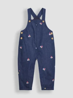 JoJo Maman Bébé Chambray Embroidered Dungarees & Rib Top Set