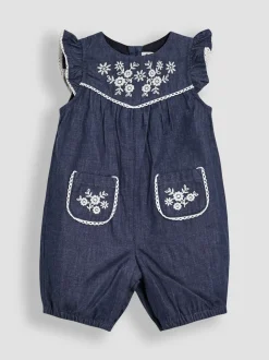 JoJo Maman Bébé Embroidered Chambray Dungarees & Top Set