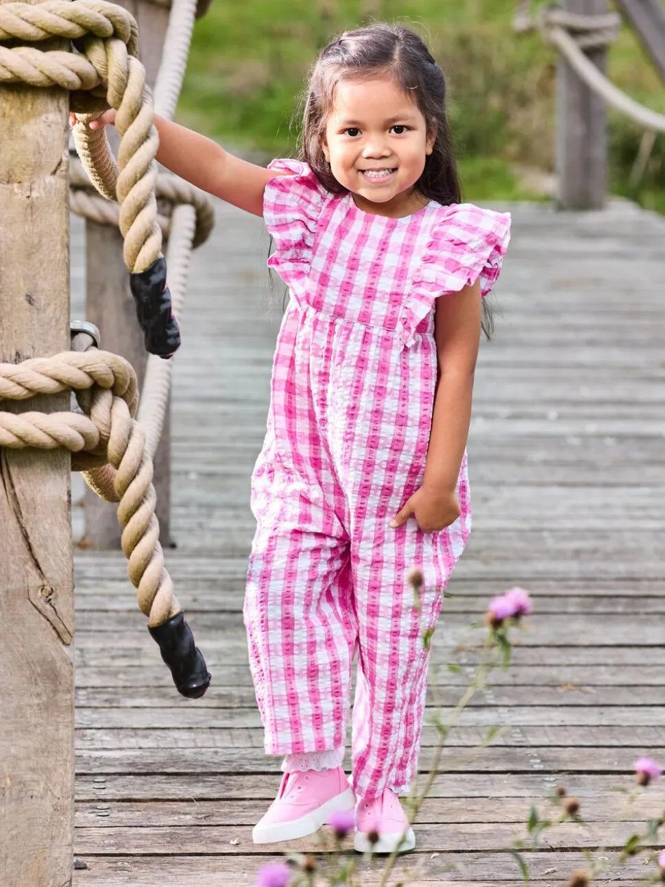 JoJo Maman Bébé Frill Shoulder Jumpsuit van 100% katoen
