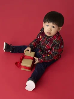 JoJo Maman Bébé geborduurd Ruit Kerstmis overhemd