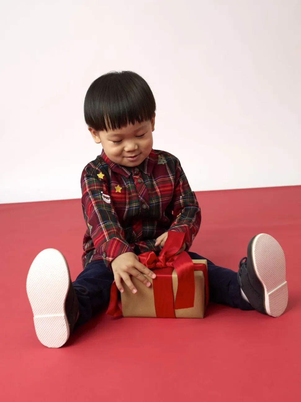 JoJo Maman Bébé geborduurd Ruit Kerstmis overhemd