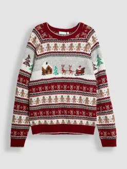 JoJo Maman Bébé kersttrui met fair isle-motief met kerstsfeer voor heren