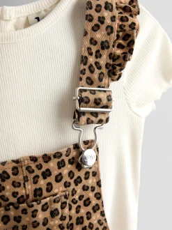 JoJo Maman Bébé Leopard Print Dungaree & T-Shirt Set