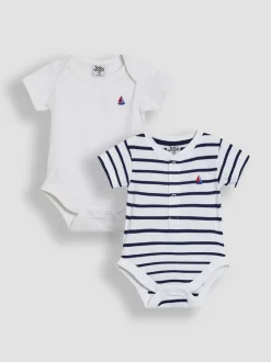 JoJo Maman Bébé 2-Pack Zeilbootstrepen & Effen Bodysuits
