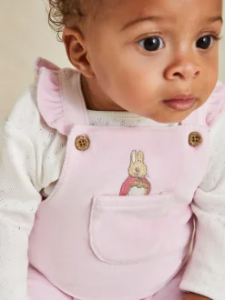JoJo Maman Bébé Peter Rabbit Appliqué Velour Dungarees and Body Set