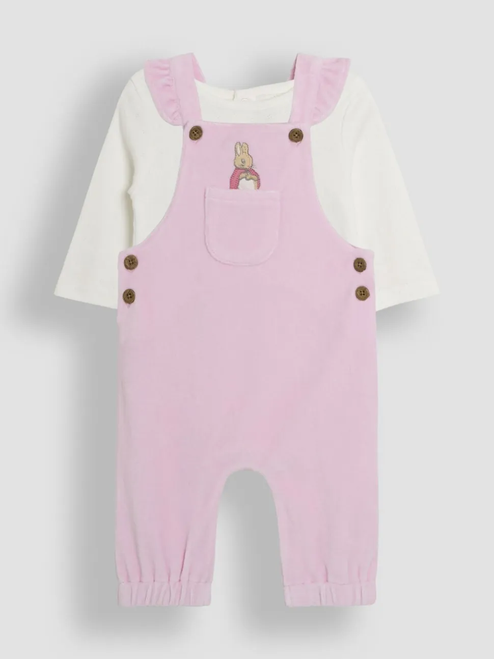 JoJo Maman Bébé Peter Rabbit Appliqué Velour Dungarees and Body Set