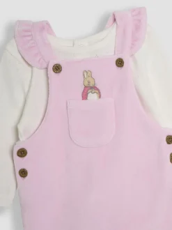 JoJo Maman Bébé Peter Rabbit Appliqué Velour Dungarees and Body Set