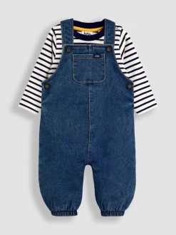 JoJo Maman Bébé 2-Piece Denim Dungarees & Top Set
