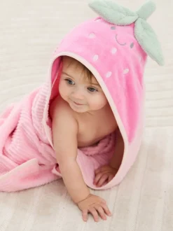 JoJo Maman Bébé Pink Strawberry Character Hooded Towel