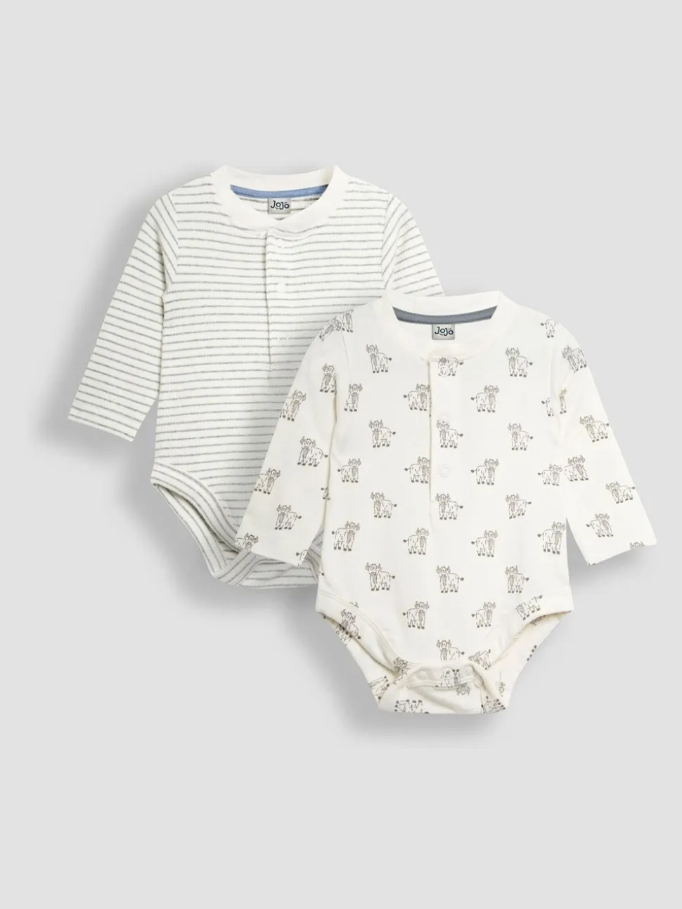 JoJo Maman Bébé Printed Highland Cow And Striped Bodies 2 Pack