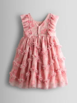JoJo Maman Bébé Printed Tulle Ruffle Party Dress