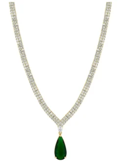 Jon Richard kraagketting met zirkoontjes en smaragdgroene peervormige hanger in geschenkdoosje