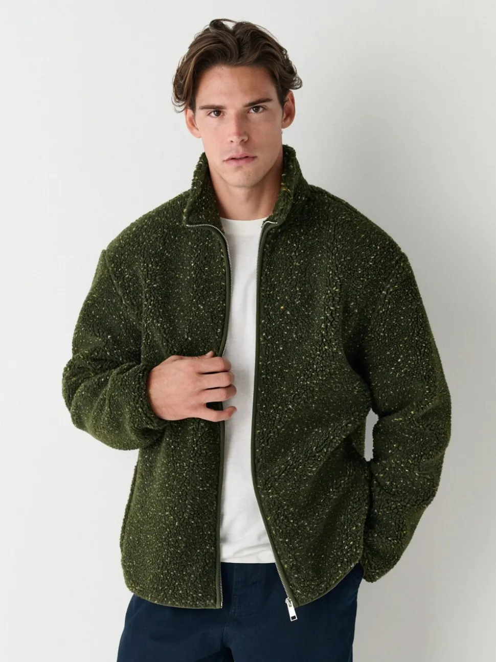 Kaki Groen nep - Doorritsbare funnel Borg Fleece