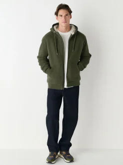 Kakigroen - Borg hoodie met fleecevoering en volledige ritssluiting