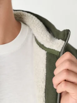 Kakigroen - Borg hoodie met fleecevoering en volledige ritssluiting