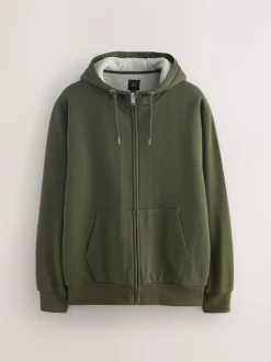 Kakigroen - Borg hoodie met fleecevoering en volledige ritssluiting