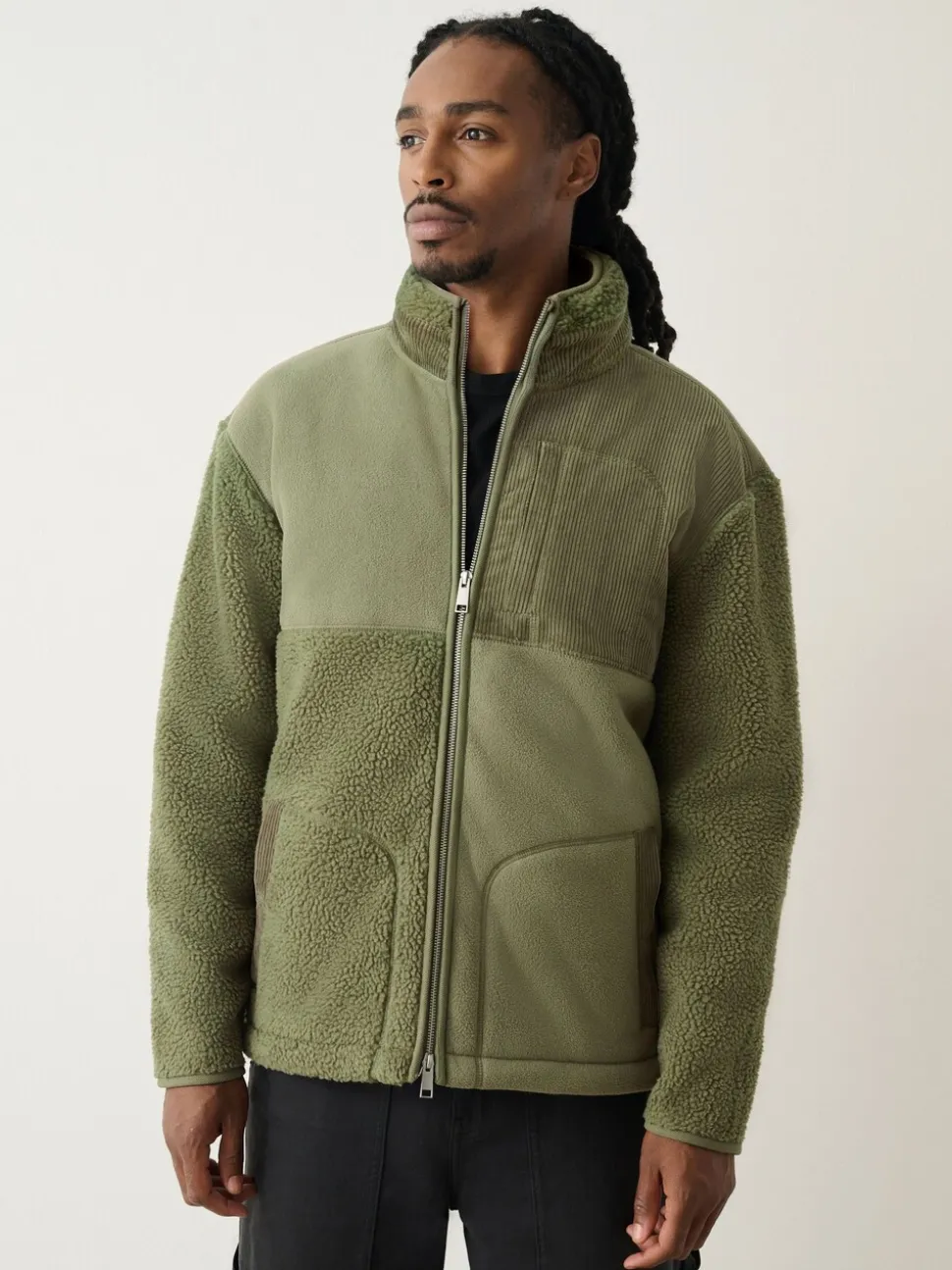Kakigroen - Cord Block Zip Through Funnel Fleece