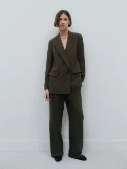 Kakigroen - Crosshatch Elastic Waist Wide Leg Trousers