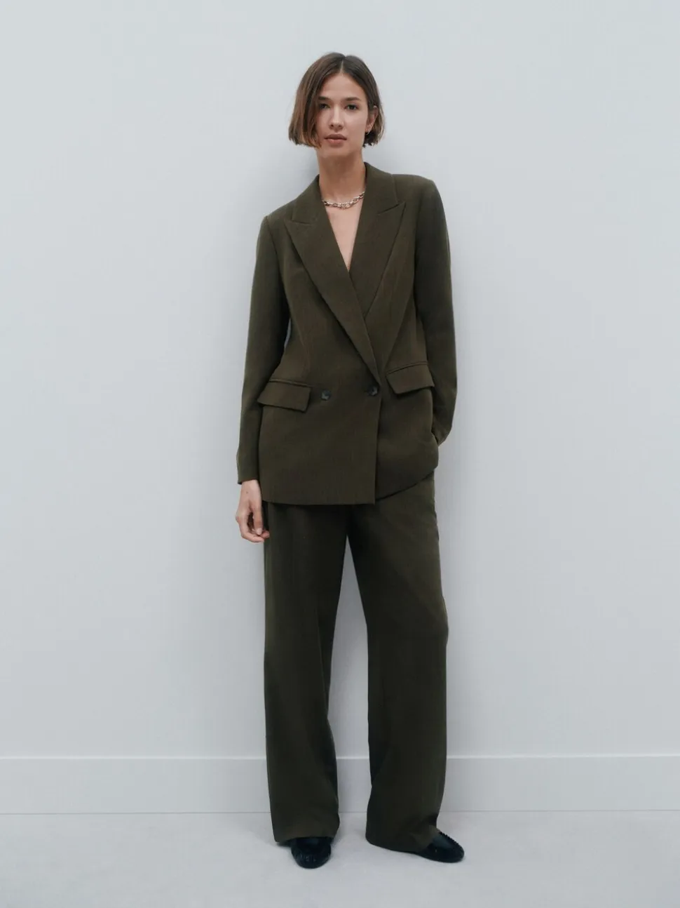 Kakigroen - Crosshatch Elastic Waist Wide Leg Trousers