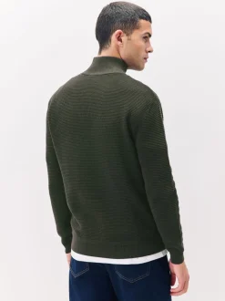 Kakigroen - Effen - Regular Fit Cotton Rich Textured Premium Quarter Zip Jumper